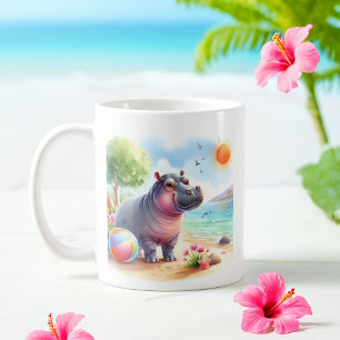 Zomer Waterverf Hippopotamus op het strand Koffiemok
