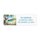 Zomer Waterverf Koala op het strand Etiket (Voorkant)