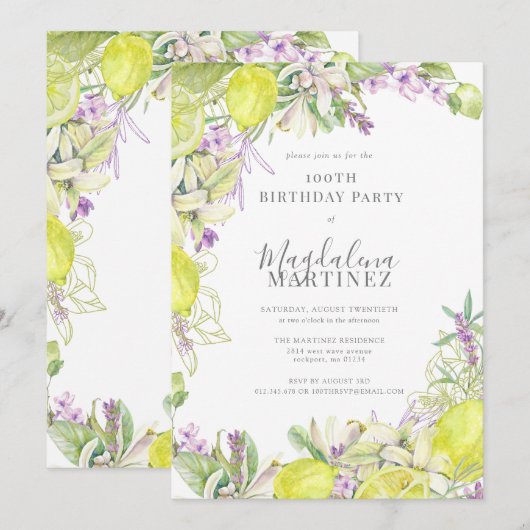 Zomer Waterverf Lavendel Lemons 100e Verjaardag Kaart (Voorkant / Achterkant)