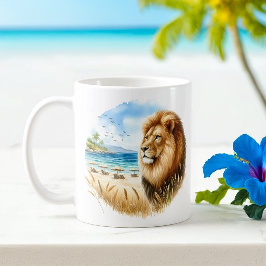 Zomer Waterverf Leeuw op het strand Koffiemok