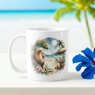 Zomer Waterverf Leeuw op het strand Koffiemok