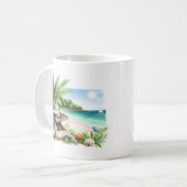 Zomer Waterverf Luiaard op het strand Koffiemok (Voorkant links)