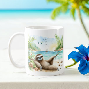 Zomer Waterverf Luiaard op het strand Koffiemok