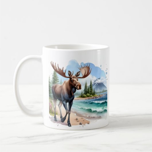 Zomer Waterverf Moose op het strand Koffiemok (Links)