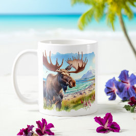 Zomer Waterverf Moose op het strand Koffiemok