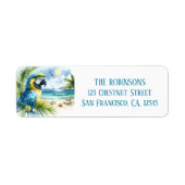 Zomer Waterverf Papegaai op het strand Etiket (Voorkant)