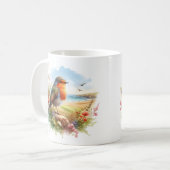 Zomer Waterverf Robin op het strand Koffiemok (Voorkant links)