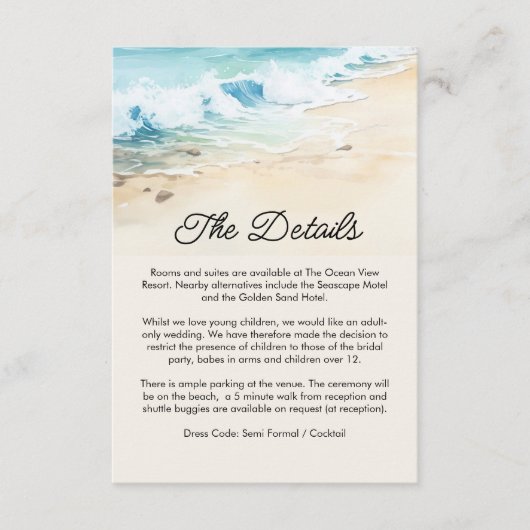 Zomer Waterverf strand bruiloft details QR-code Informatiekaartje (Voorkant)