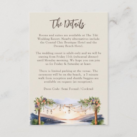 Zomer Waterverf strand bruiloft details QR-code Informatiekaartje (Voorkant)