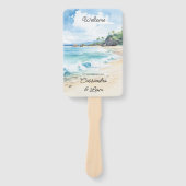 Zomer Waterverf strand bruiloft welkom route Handwaaier (Voorkant)