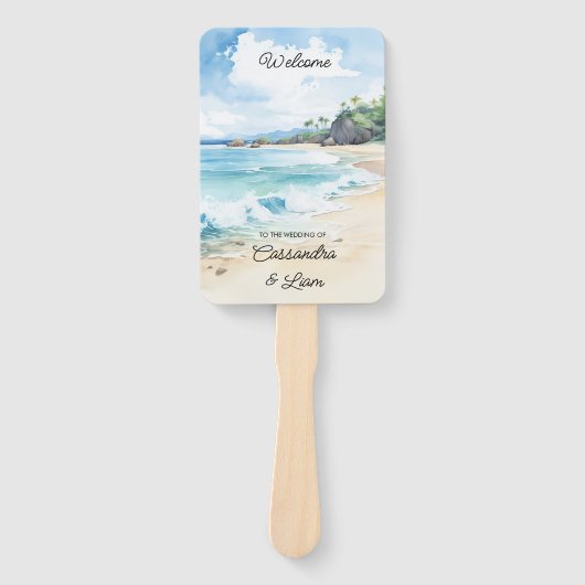 Zomer Waterverf strand bruiloft welkom route Handwaaier (Voorkant)