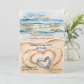 zomer waterverf strand oceaan blauw bruiloft kaart (Staand voorkant)