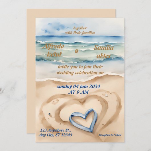 zomer waterverf strand oceaan blauw bruiloft kaart (Voorkant / Achterkant)