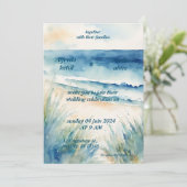 zomer waterverf strand oceaan blauw bruiloft kaart (Staand voorkant)