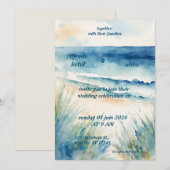 zomer waterverf strand oceaan blauw bruiloft kaart (Voorkant / Achterkant)