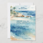 zomer waterverf strand oceaan blauw bruiloft kaart (Voorkant)