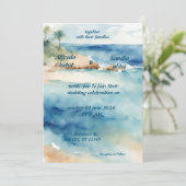 zomer waterverf strand oceaan blauw bruiloft kaart (Staand voorkant)