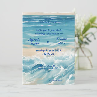 zomer waterverf strand oceaan blauw bruiloft kaart