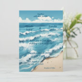 zomer waterverf strand oceaan blauw bruiloft kaart (Staand voorkant)