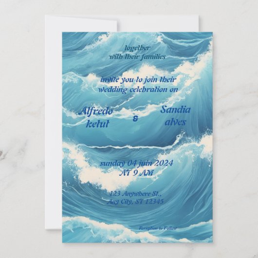 zomer waterverf strand oceaan blauw bruiloft kaart (Voorkant)