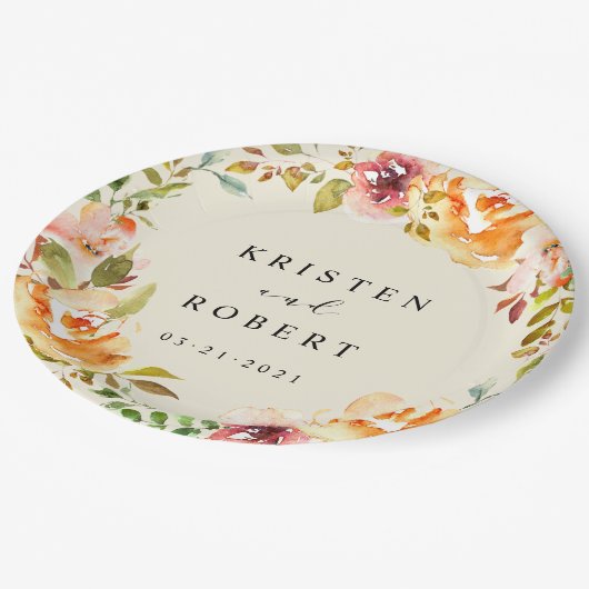 Zomer Waterverf Tuin Bloemen Bruiloft Papieren Bordje (Gekanteld)