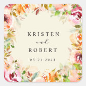 Zomer Waterverf Tuin Bloemen Bruiloft Vierkante Sticker (Voorkant)