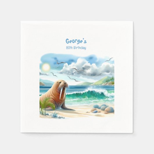 Zomer Waterverf Walrus Servet (Voorkant)