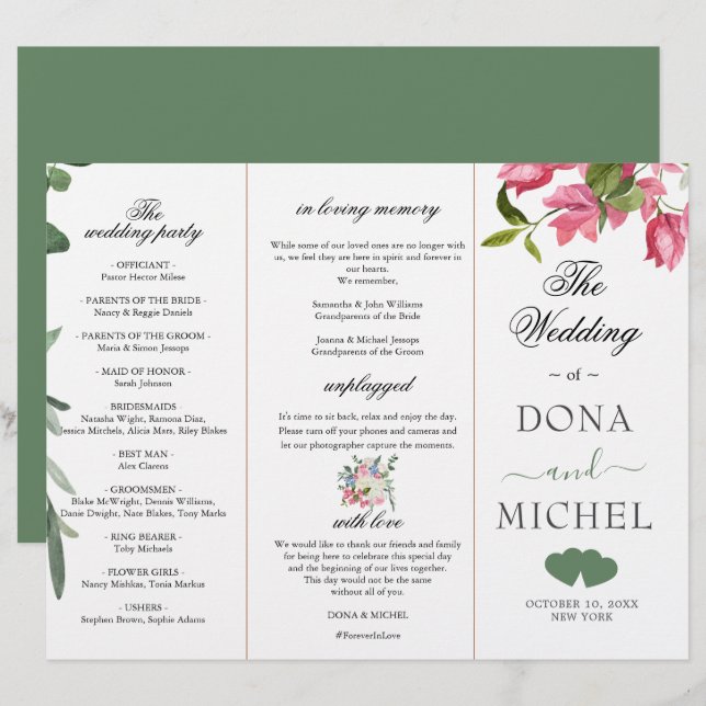Zomer Waterverf Wild Floral Wedding Programma (Voorkant / Achterkant)