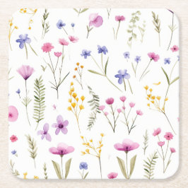 Zomer Waterverf Wildbloemen Kartonnen Onderzetters
