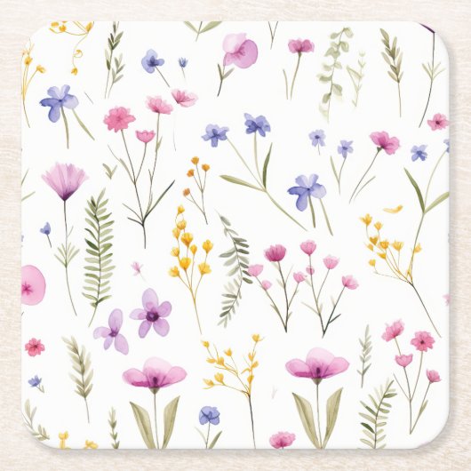 Zomer Waterverf Wildbloemen Kartonnen Onderzetters (Voorkant)
