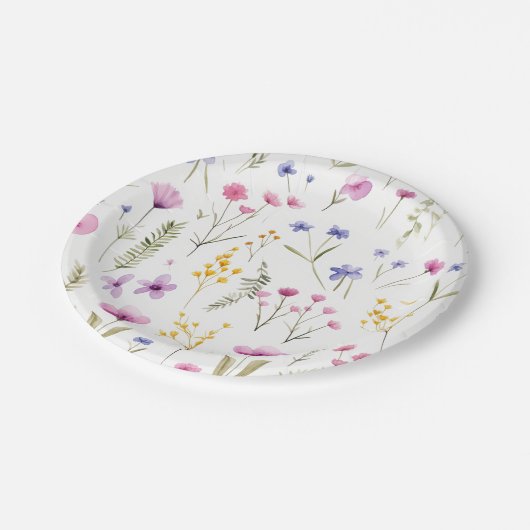 Zomer Waterverf Wildbloemen Papieren Bordje (Gekanteld)