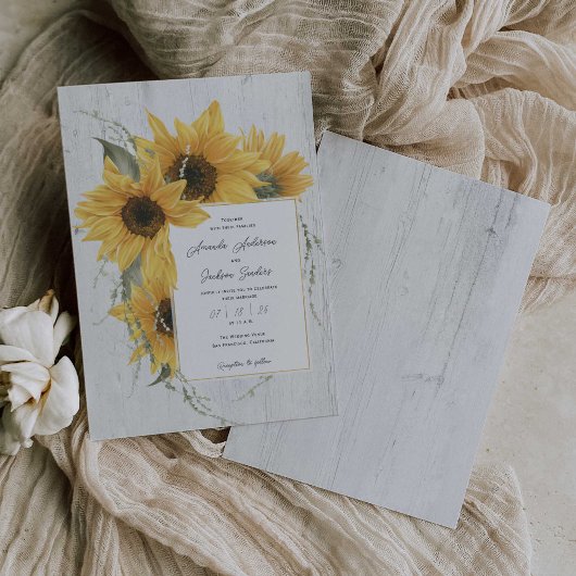 Zomer waterverf zonnebloem, rustieke schuur bruilo kaart