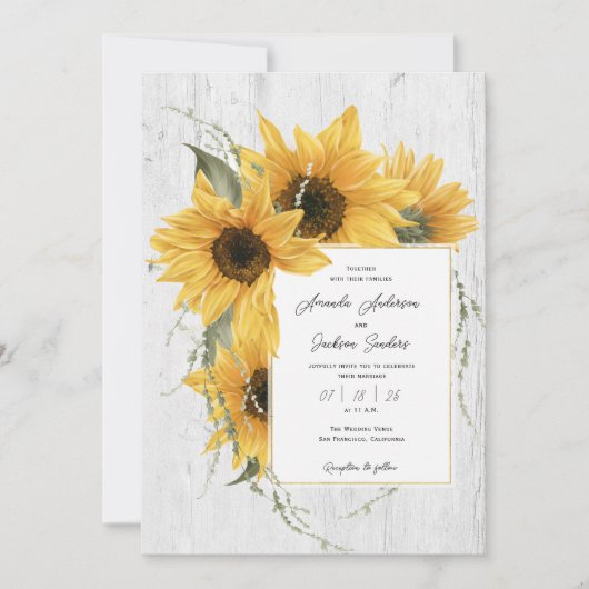 Zomer waterverf zonnebloem, rustieke schuur bruilo kaart (Voorkant)