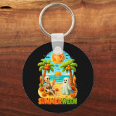 Zomer-ween Skelet Spook Strand Palm Halloween Sleutelhanger (Voorkant)
