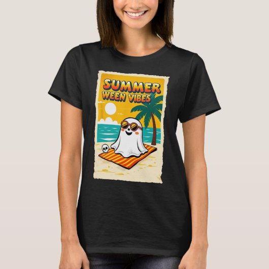 Zomer Ween Vibes Ghost Beach Fun Halloween Teesum T-shirt (Voorkant)