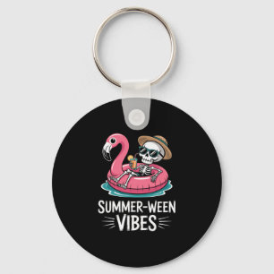 Zomer-ween Vibes Skelet Drijvende Flamingo Drank Sleutelhanger