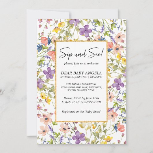 Zomer weide met wilde bloemen Sip And See Uitnodig Kaart (Voorkant)