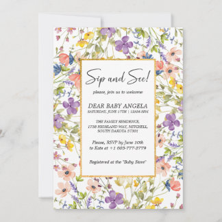 Zomer weide met wilde bloemen Sip And See Uitnodig Kaart