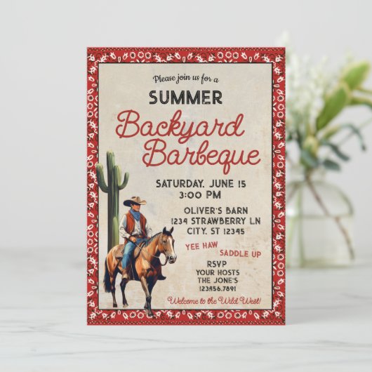 Zomer Westerne Cowboy Achtertuin Barbeque Kaart (Staand voorkant)