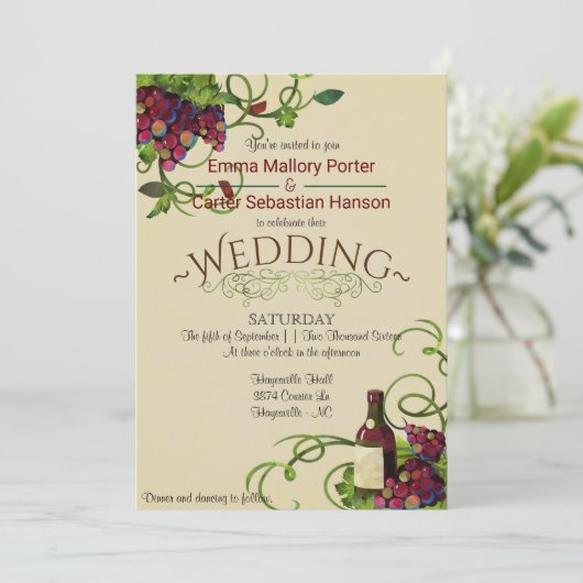 Zomer Wijngaard Romantische bruiloft uitnodiging (Staand voorkant)