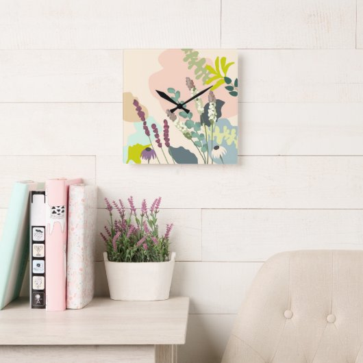 Zomer Wildbloemen Abstract Pastel Vierkante Klok (Leeskamer)