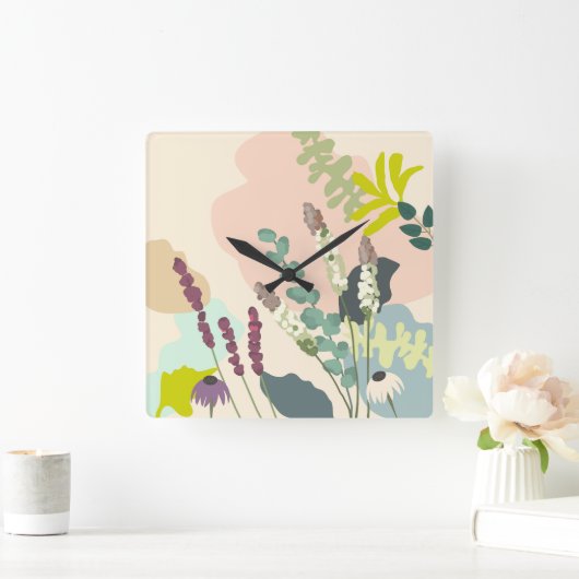 Zomer Wildbloemen Abstract Pastel Vierkante Klok (Huis)