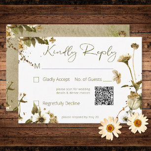 Zomer Wildbloemen & Daisies Bruiloft QR Code RSVP Kaartje