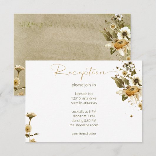 Zomer Wildbloemen & Daisies Receptie Bruiloft Informatiekaartje (Voorkant / Achterkant)