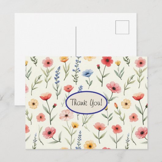 Zomer Wildbloemen Dank u Briefkaart (Voorkant / Achterkant)