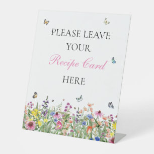Zomer Wildbloemen en Butterflies Recipe Kaart Reclamebord Met Voetstuk