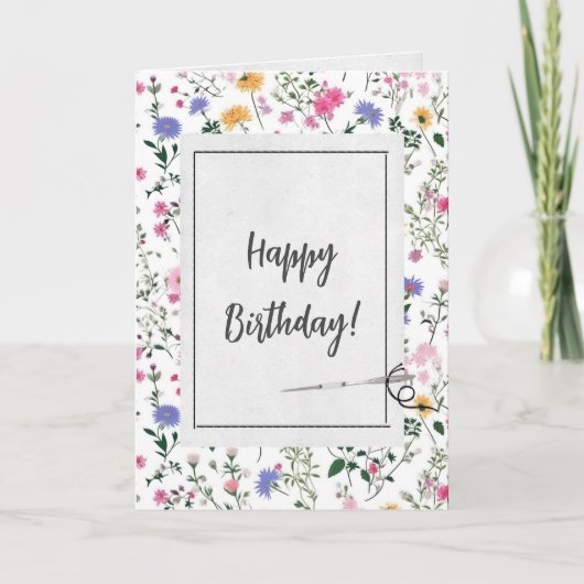 Zomer Wildbloemen en Naald Verjaardag Kaart (Voorkant)