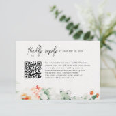 Zomer Wildbloemen groen en oranje QR-code online RSVP Kaartje (Staand voorkant)