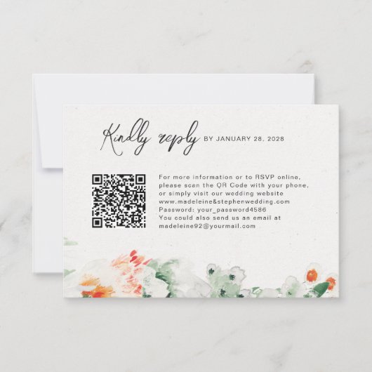 Zomer Wildbloemen groen en oranje QR-code online RSVP Kaartje (Voorkant)