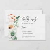 Zomer Wildbloemen groen en sinaasappel RSVP Kaartje (Voorkant)